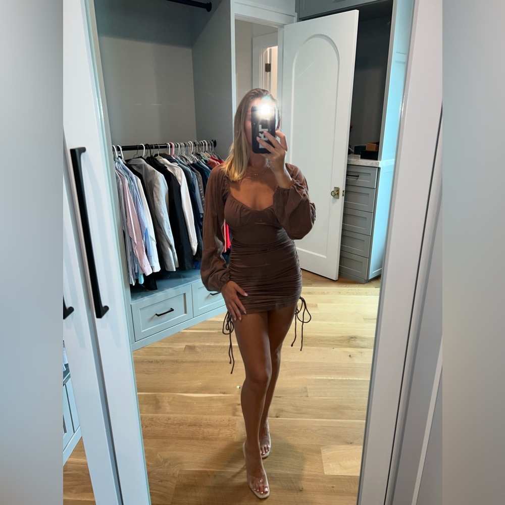 Vestique brown dress with long sleeves